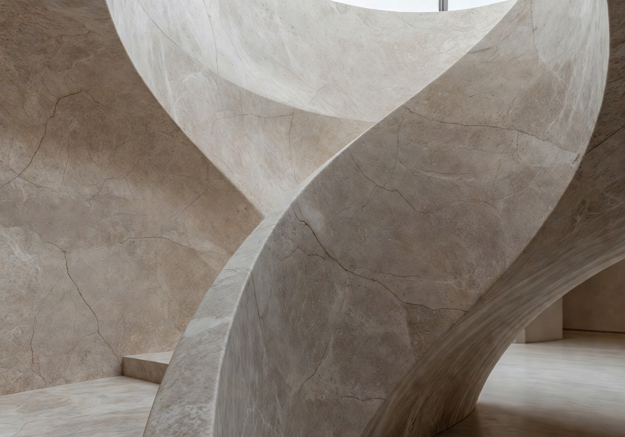 Close up of tactile stone textures and architectural curves in a modern home